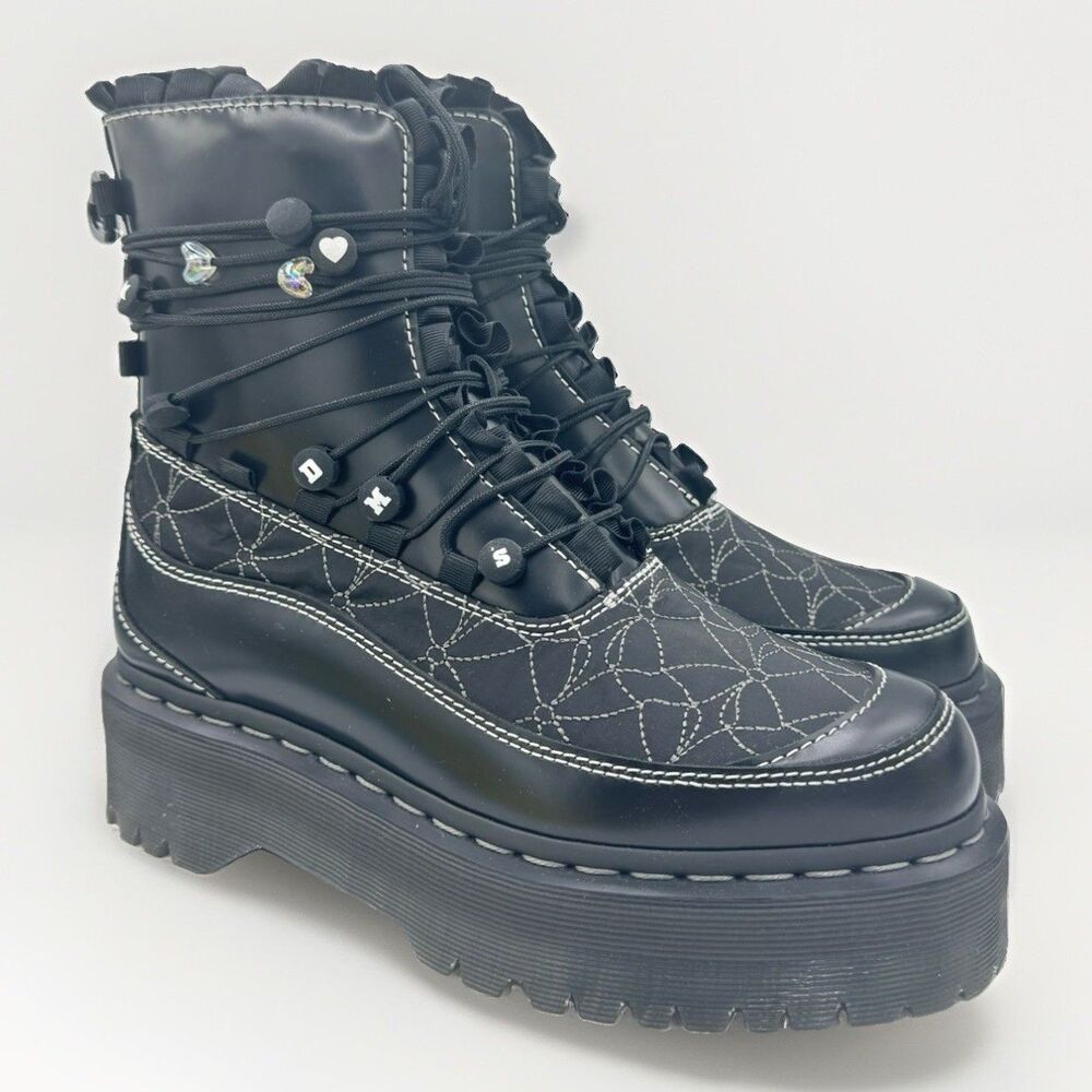 Dr. Martens Jadon Frills Black Leather Goth Rock Platform Boots Women's Size 8